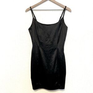 Better Be Black Satin Bodycon Slip Mini Dress Large